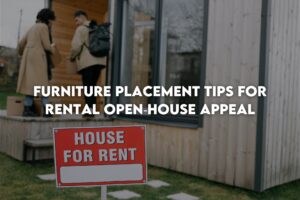 red and white sign for rent in front of the house