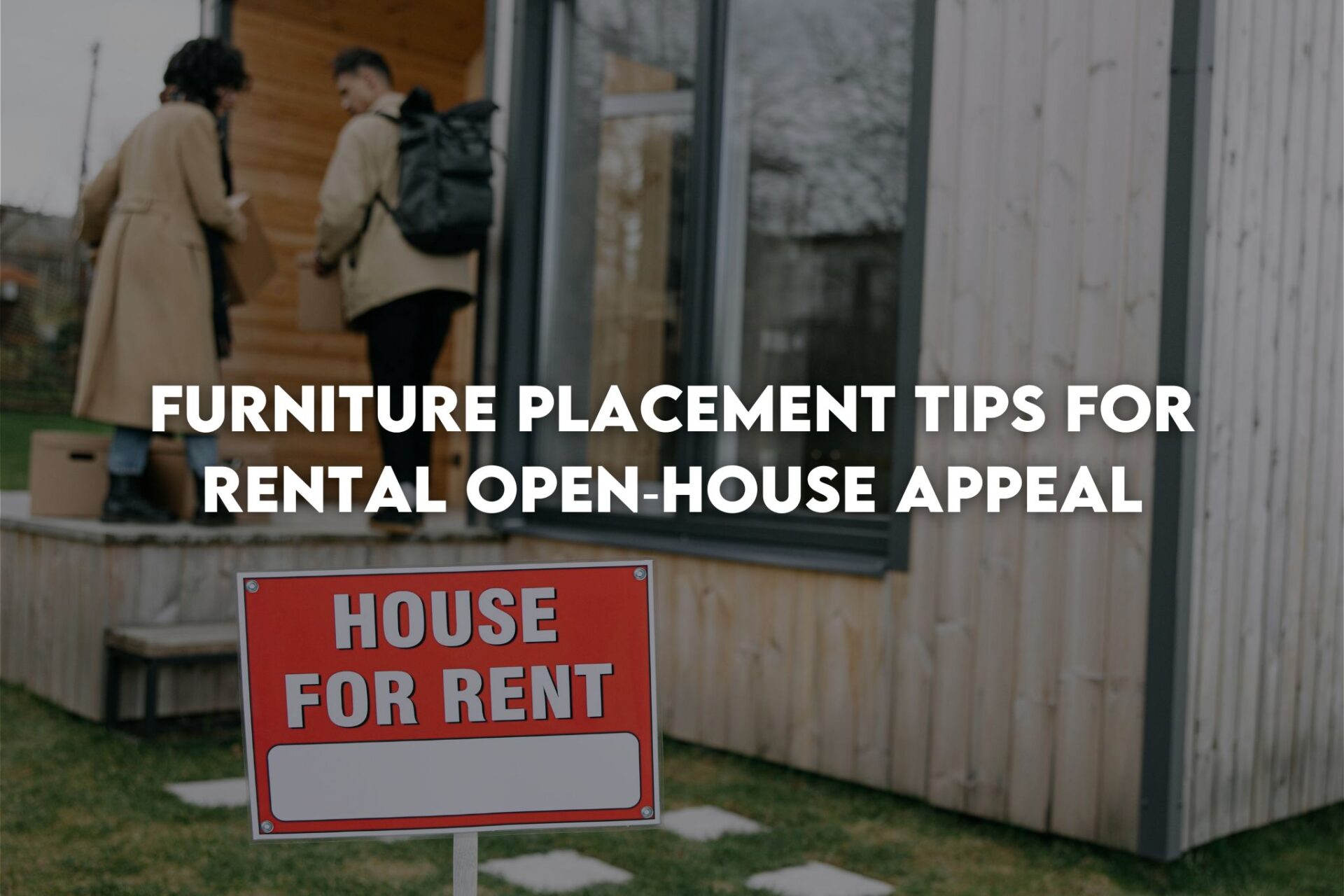 red and white sign for rent in front of the house